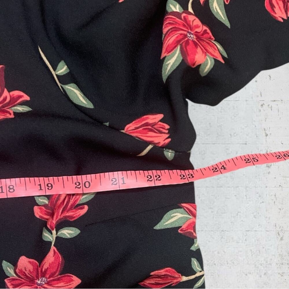 Draper James Black Floral Long Sleeve Ruffle Midi Wrap Dress Size XL Feminine - Picture 9 of 13